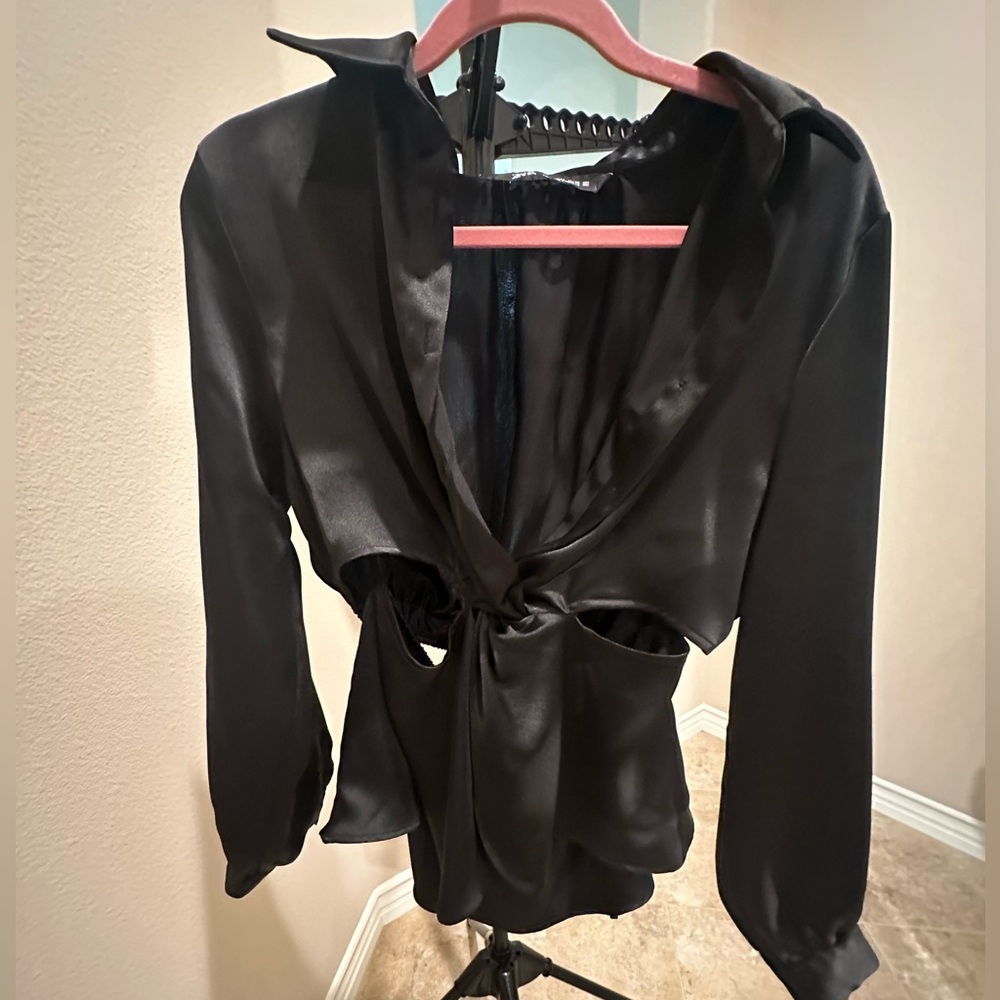 Zara black silk long sleeve shirt worn once size L